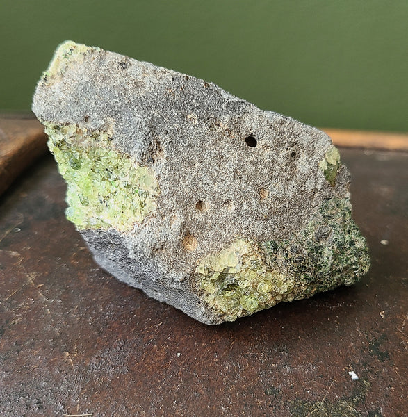 Peridot cluster on Basalt